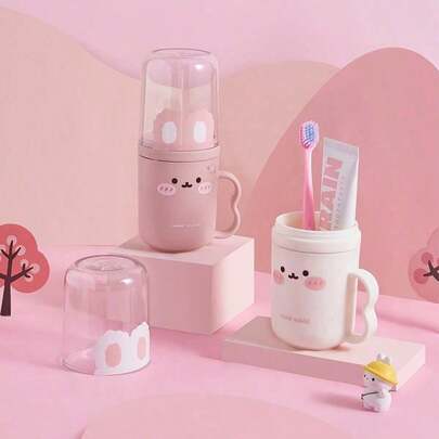 A Odorless Travel Toothbrush Box And Mouthwash Cup Set - Portable, Plastic Toothpaste Cup, Cute Rabbit Design, Bathroom Mouthwash Cup, Space-Saving Hygiene Solution For Carry-On, Suitable For Business Travel And Vacation