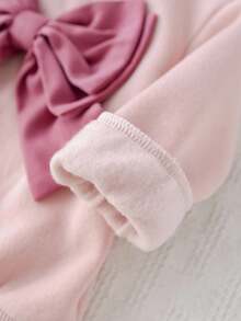Cozy Pixies 2pcs Baby Girl Outfit: Crew Neck Long Sleeve Top With 3D Bow Decor & Elastic Waist Butterfly Print Leggings Set Fall Winter - Pink - View 5