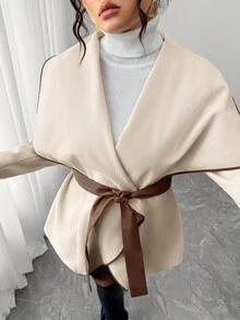 Elenzga Women's Plus Size Lapel Long Sleeve Waist Patchwork Leather Slim Fit Elegant Commuter Jacket Winter Fall Autumn