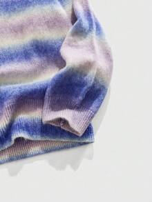 ROMWE MEN Street Life Pull ample à col rond rayé, manches longues, tricot lâche, automne - Bleu azur - Voir 4