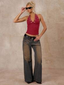 SHEIN Forever 21 Summer Women Prom/Formal/Beach/Vacation/Cute/Western Wear/Business Casual/Elegant/Birthday/Going Out/Club/Office Outfits/Festival/Rave/Work Clothes/Classy/Country Concert/Brunch/Cruise/Old Money/Airport/Modest/Church/Fairycore/ /Tea Party/Y2k/Streetwear/2000s/Disco/Spring Break/Graduation/Wedding Guest/Cocktail/Vintage/Bodycon/Resort/Coachella/Fitted/4th Of July Women/Beach Vacation Outfits/ Red Button Top