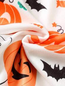 Set 2 buc/set pijama pentru copii mici, băieți/fete, model de dovleac, tricotat, moale, confortabil, cu guler rotund, mânecă lungă, top și colanți, pijama clasică, confortabilă, casual, de bază, potrivită pentru Halloween - Portocale - Vizualizare 5