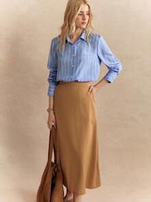 Écloséra 2 pièces : Chemise rayée décontractée et mini-jupe de couleur unie, tenue élégante pour le travail, printemps/automne