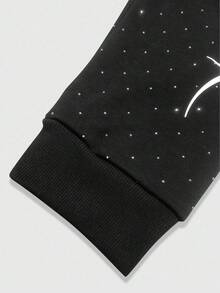 ROMWE MEN Goth Men's Sparkling Diamond Antennae Shaped Hoodie , Fall - Black - View 4