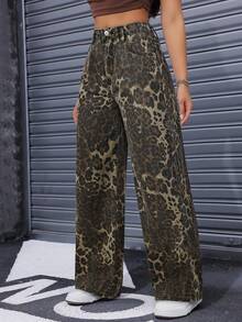 SHEIN ICON 女式时尚豹纹口袋宽松牛仔裤 - 彩色 - 查看 4