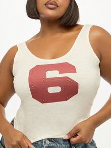 SUMWON Plus Size Number 6 Graphic Tank Top Varsity Style College Sports Team Jersey Collegiate Summer Crop Top Sleeveless Basic Athletic Inspired Casual Vest - White - View 4