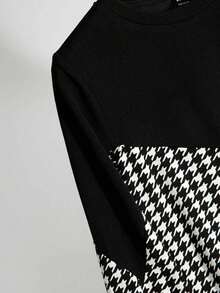 Al Najma Women's Casual Houndstooth Patchwork Long Modest Long Sleeve Dress Houndstooth Dress - Black and White - View 4