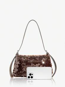 SHEIN SXY 女士、女式单肩包、亮片、棕色、时尚、优雅、简约、个性化、多功能、经典、适合约会、日常、购物、下午茶、鸡尾酒会、派对、舞会、俱乐部、约会、生日、晚会、约会之夜、宴会 - 咖啡 - 查看 4