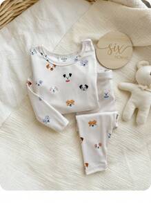 2 件装男婴可爱小狗图案针织柔软舒适长袖睡衣套装 - 彩色 - 查看 1