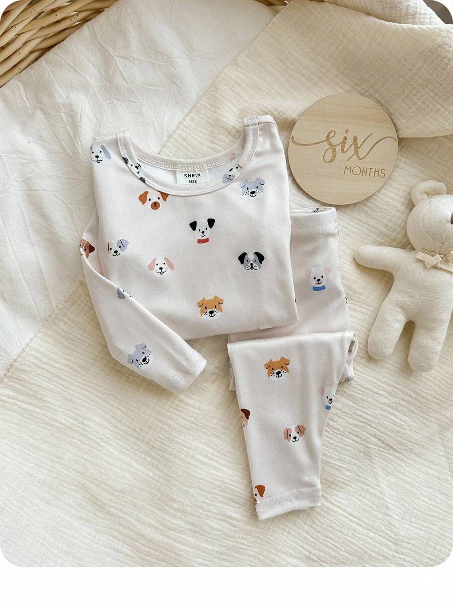 2 件装男婴可爱小狗图案针织柔软舒适长袖睡衣套装 - 彩色 - 查看 1