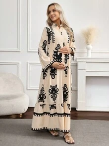 SHEIN Maternity Floral Print V-Neck Flare Sleeve Casual Loose Dress - Multicolor - View 5