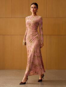 MOTF PREMIUM WOMEN'S VELVET ELASTIC LONG DRESS, AUTUMN/WINTER - Multicolor - View 5
