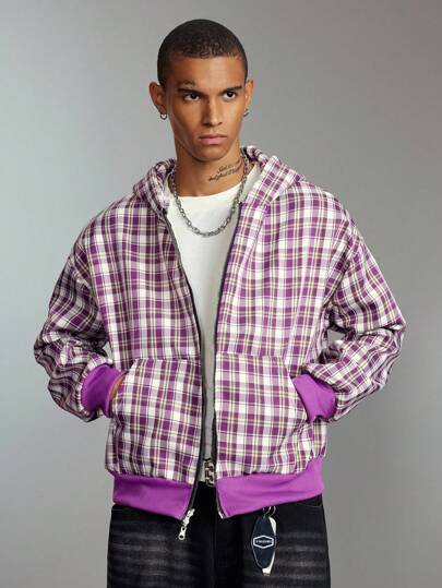 Street Life بلوزة رجالية مربعة الأنماط، بطانة من الفليس السميك