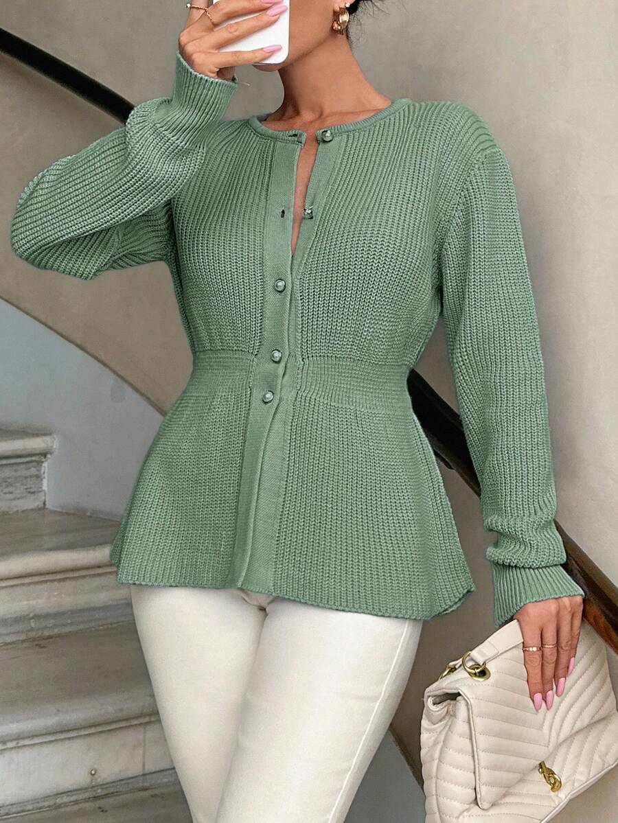 EURMUSE Knitwear Peplum Hem Cardigan With Fancy Buttons,Tall In Women,Cardigans,Long Cardigans Woman,Petite,Tall - Mint Green - View 1