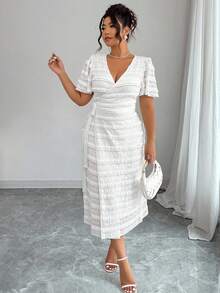 Elenzga 夏季大码女式优雅系带短袖裹身裙