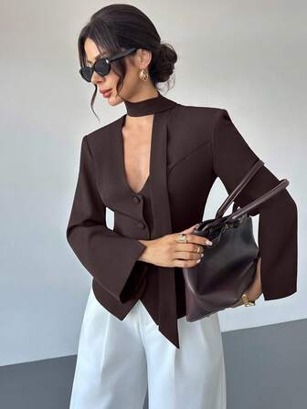 Firerie Kadınlar İçin Günlük Şık Slim Fit Popüler Renk Takım Elbise Ceket, İş Görüşmeleri, Okul Sezonu, İşe Gidiş-Dönüş/Öğretmen Giyim/Ofis Giyim/Sonbahar Kadın Giyim/Kadın Kışlık Giyim/Şık Sonbahar/Kahverengi Üst İçin Uygun