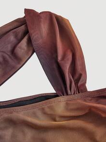 SHEIN MOD 女士复古不对称褶皱无袖连衣裙，秋冬连衣裙，西部牛仔女装，乡村音乐会服装，老钱风格女装，派对连衣裙，单肩连衣裙，褶皱连衣裙，派对服装，适合万圣节等场合的服装，优雅连衣裙 - 彩色 - 查看 5