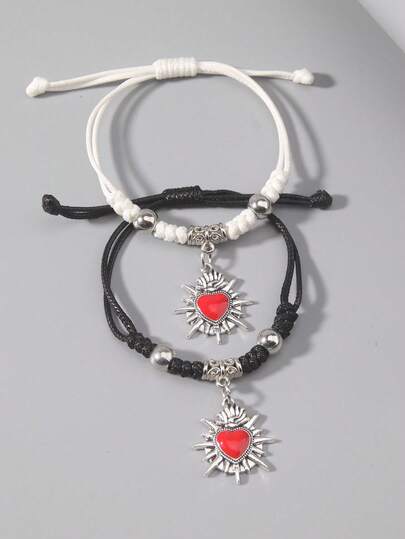 Grunge Punk 2 piezas Pulsera con colgante de corazón con picos estilo gótico, regalo perfecto para amigos y familiares