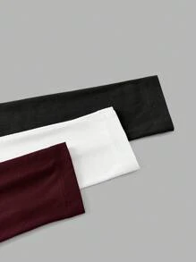 SHEIN EZwear 3-częściowy damski zestaw koszulek z długim rękawem i golfem, w kolorze czarnym/bordowym/białym, jesień/zima - Wielokolorowe - Zobacz 10