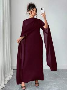 Elenzga Plus Size Fitted Waist Elegant Robe, Navy Blue Chiffon