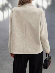 EMERY ROSE 女士休闲通勤纯色双排扣大衣，秋冬 - 杏色 - 查看 2