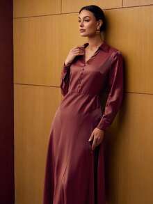 PREMIUM 修身拉链连衣裙 - 紅木色 - 查看 6