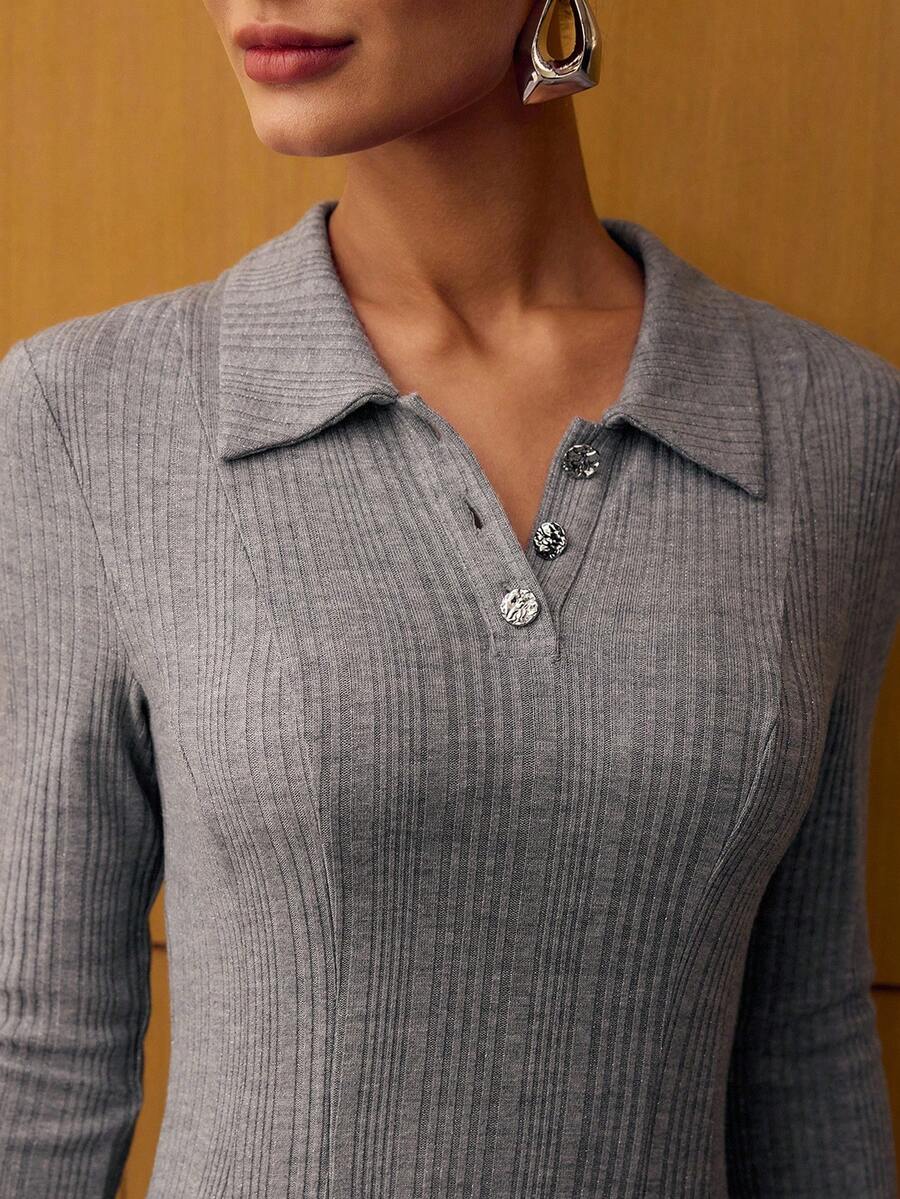 MOTF PREMIUM 褶皱修身连衣裙 - 灰色 - 查看 2