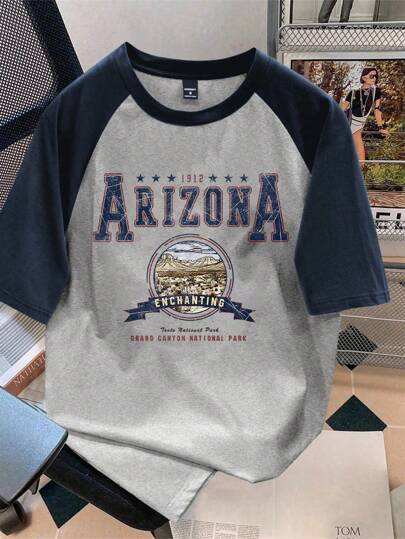 Manfinity Joysei 标准尺寸男士休闲美式风景标语图案 T 恤