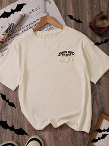 Plus Size Women Halloween, Ghost, Pumpkin Print T-Shirt