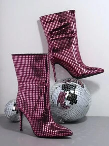 SHUZIA Botas de color metálico de punta estilete tacón alto - Color caoba - Ver 4