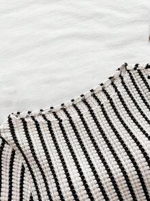 少女针织条纹提花圆领喇叭袖修身优雅连衣裙 - 彩色 - 查看 3