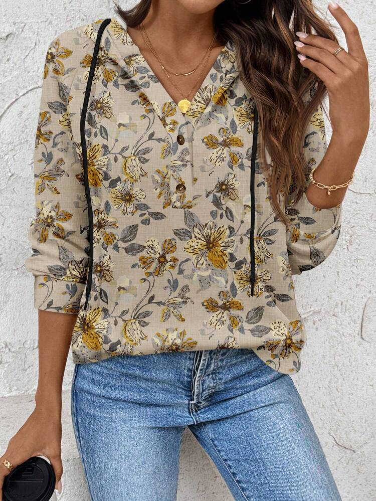 Pull tricoté pour femmes, convenant à l'automne/hiver. Blouses florales pour femmes. Sweats à capuche floraux à manches longues pour femmes. Hauts imprimés fleurs pour femmes. Blouses à capuche pour femmes