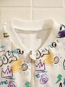 Explorewe 青少年女孩字母印花长袖拉链休闲棒球夹克，秋季 - 彩色 - 查看 7