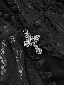 Shutterstock Y2Kool Black, Crocodile Embossed, Lace Patchwork, Metal Cross, Goth, Halloween, Street Style, Sexy, Casual Women Camisole Tank Top, Suitable For Summer, Autumn, Vacation, Gathering, Party, Daily Wear Black Babydoll Top Gothic Top Black Lace Cami Top Black Gothic Top Black Lace Trim Top Gothic Bathing Suit Gothic Tops Gothic Summer Clothes Sequin Romper Y2K Clothes Matching Idea Stylish Clothing Collection New Year Outfits