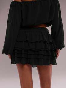 SHEIN BAE Women's Layered Ruffle Hem Versatile Mini/Skirt - Black - View 2