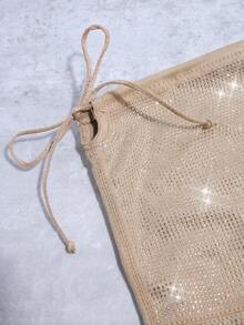 SHUZIA Rhinestone Decor Side Zipper Chunky Boots - Champagne - View 5