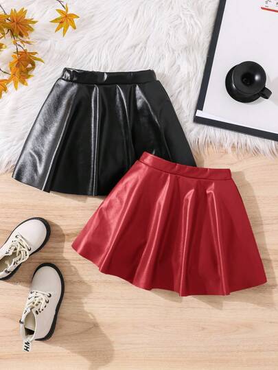 2 件套少女和少女 PU 半圆裙，适合日常休闲穿着