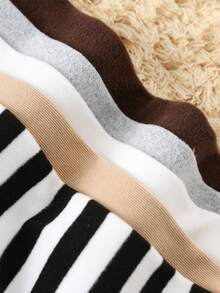 SHEIN 5pcs/Set Newborn Baby Unisex Striped Long Sleeve Rompers, Casual Knitted Basic Bodysuits, Autumn/Winter Baby Clothes Fall