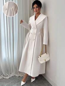 Elenzga Women's Elegant Long Solid Color Overcoat, Standard Size, Autumn/Winter