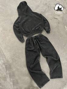 Manfinity EMRG Men Casual Hooded Sweatshirt & Drawstring Pants Set, Fall/Winter Clothes - Black - View 2