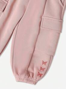 SUMWON Bộ đồ nỉ và quần chạy bộ thêu hình bướm cho bé gái, bộ đồ nỉ mùa đông cho bé mặc mùa thu, cổ tay và mắt cá chân có gân - Hồng - Xem 6