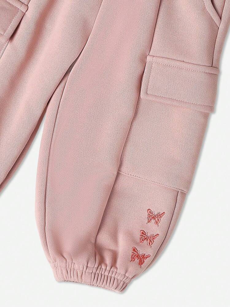 Butterfly Embroidered Sweatshirt And Jogger With Ribbed Trim