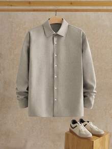 Manfinity NXTstreet Camisa de manga larga de corte slim con cuello regular, de tejido casual, adecuada para uso diario. Disponible en gris claro, beige, caqui y otros colores, ideal para el otoño y el estilo "Old Money". - Multicolor - Ver 5