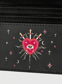 ROMWE Fairycore 1pc Card Holder & Coin Purse With Moon, Love, Eyes Print - Black - View 3