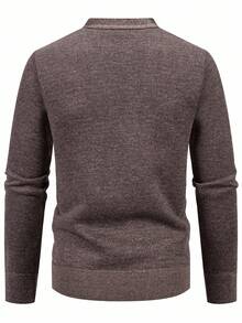 Manfinity Homme Men's V-Neck Button-Up Knit Cardigan With Thermal Thermal Lined , Fall Winter, Long Sleeve Top Denver Broncos Redbull - Coffee Brown - View 2