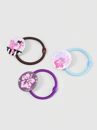 Kawaii 3pcs Musical Note & Flower Decor Hair Scrunchies