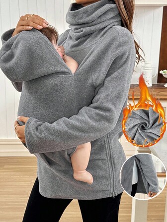 SHEIN Ropa de otoño, ropa de otoño, ropa de maternidad de otoño/invierno Chaqueta con capucha casual suelta de doble capa gruesa de maternidad de 3 en 1 de manga larga