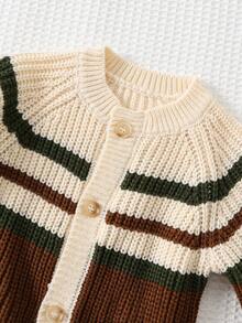 Cozy Pixies Áo khoác cardigan cổ tròn sọc nhiều màu cho bé trai - màu nâu - Xem 4