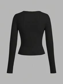 SHEIN EZwear 3-częściowy damski zestaw koszulek z długim rękawem i golfem, w kolorze czarnym/bordowym/białym, jesień/zima - Wielokolorowe - Zobacz 3