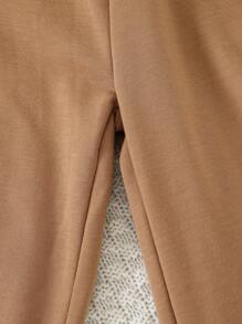 SHEIN 2 件套女童休闲蝴蝶结运动衫和裤子套装，轻便春夏季服装 - 卡其色 - 查看 7